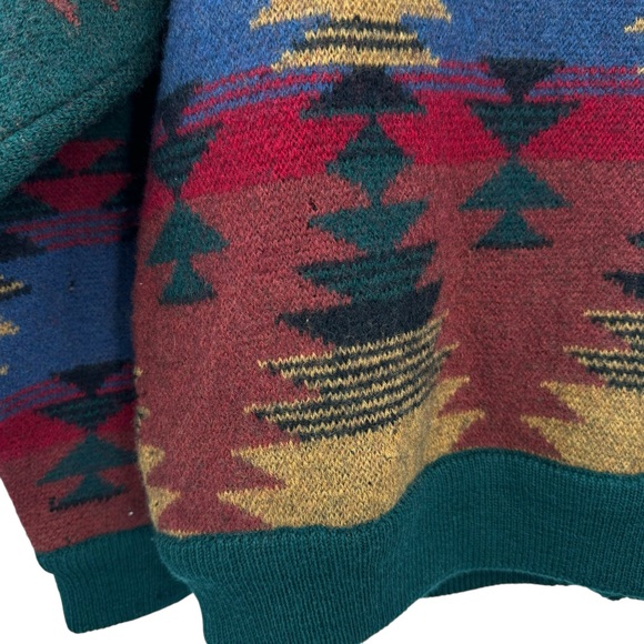 Vintage 90s Men's Cardigan Sweater Structure 100% Wool Southwestern Aztec | L - Picture 5 of 13
